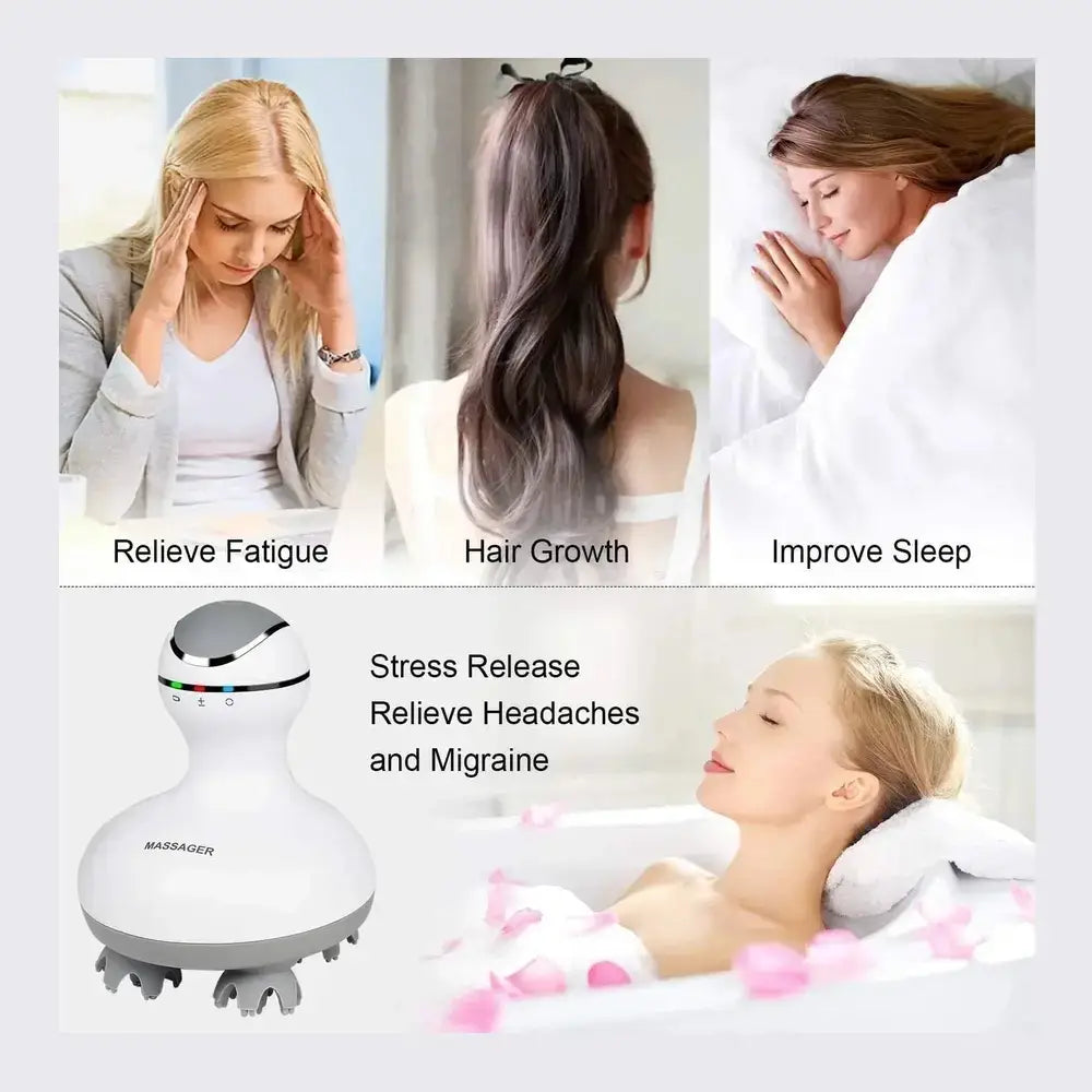 Waterproof electric scalp massager for stress relief, hair growth, and improved sleep.