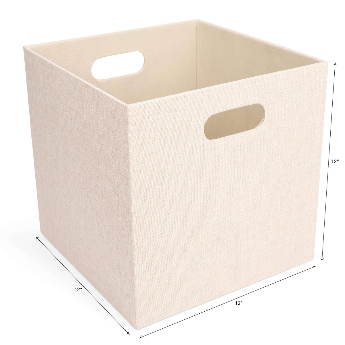 fabric cube storage bin with handles in 12 inch size for organizing toys, towels, and linens on shelves