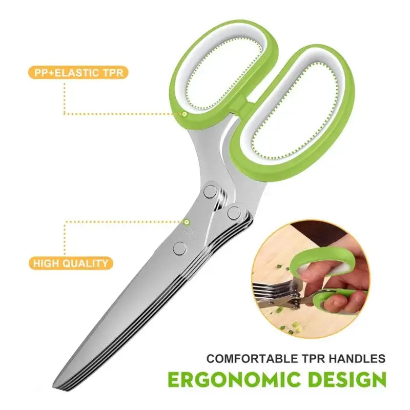 Five Blade Stainless Steel Herb Scissors with ergonomic TPR handles for comfortable cutting.