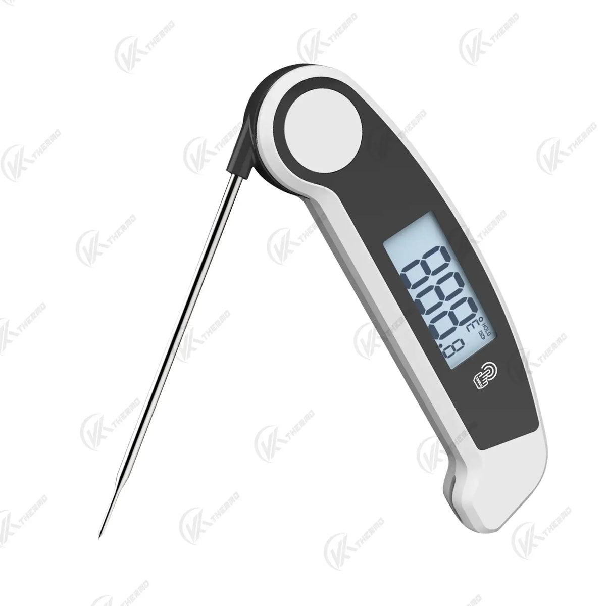 Foldable Probe Meat Thermometer displaying a fast reading and foldable stainless-steel probe for easy storage.