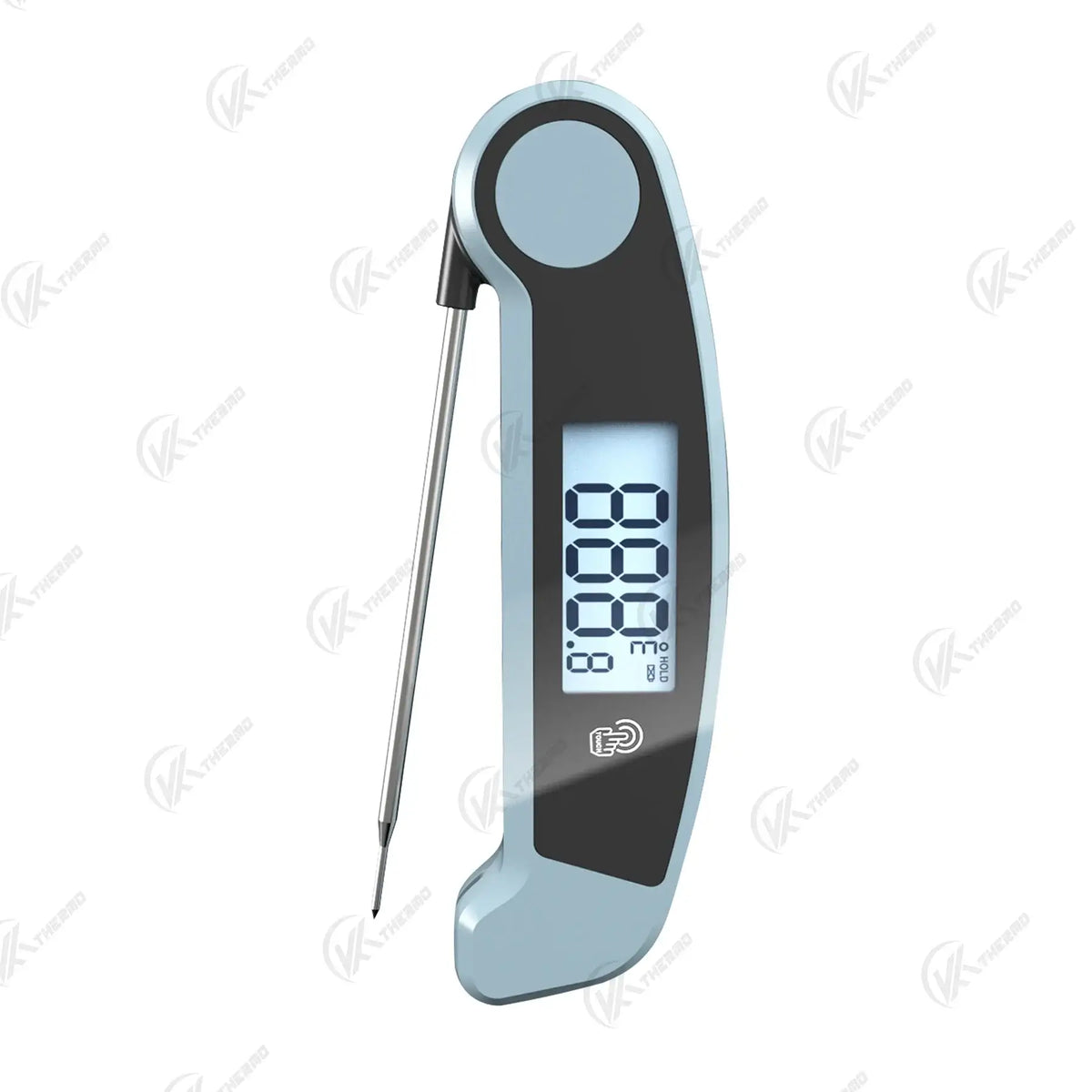 Foldable Probe Meat Thermometer with digital display and foldable stainless-steel probe for quick readings.