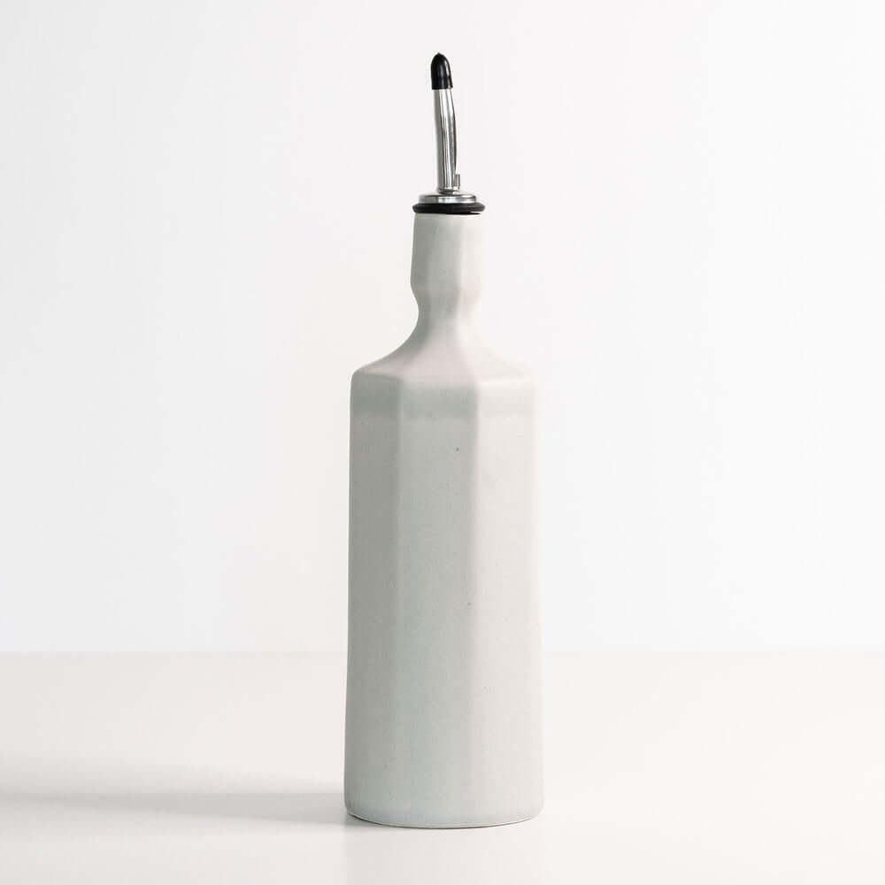 Elixir Porcelain Olive Oil Dispenser in Silk White with gold precision spout