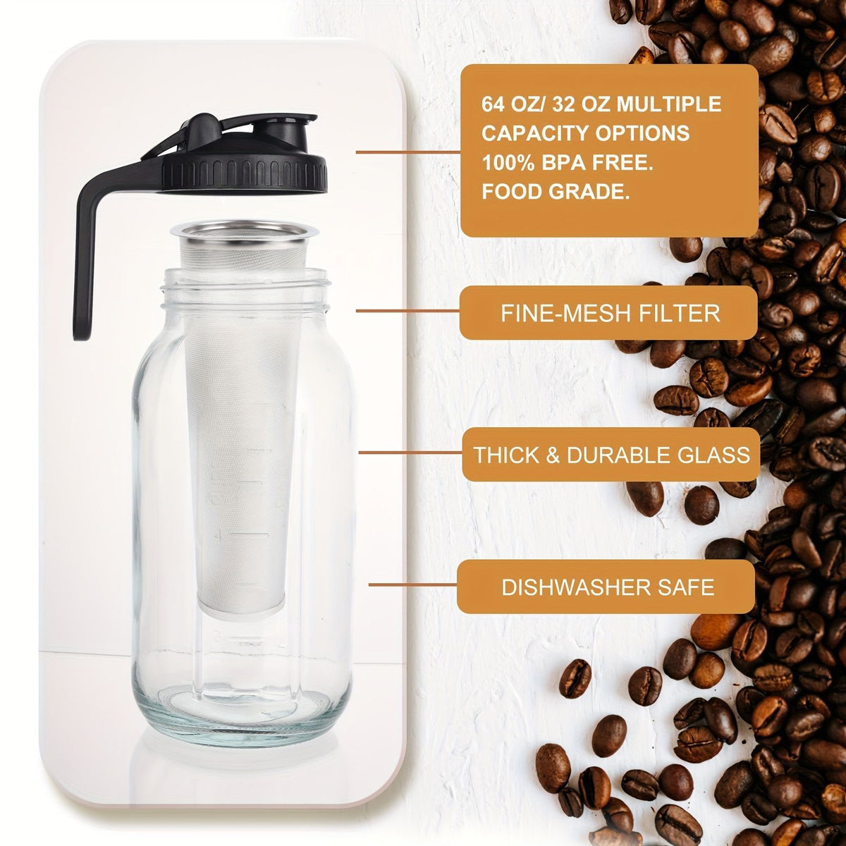 Glass coffee pot with reusable filter