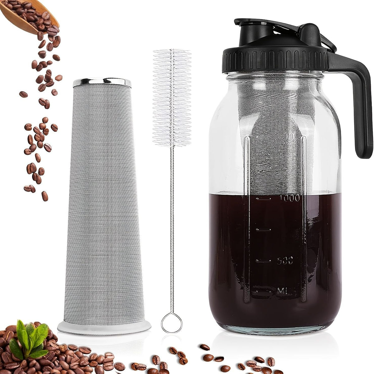 Glass coffee pot with reusable filter