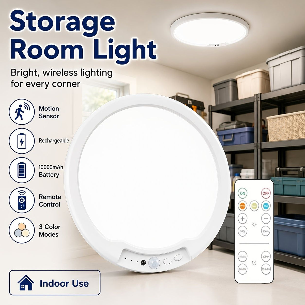 Rechargeable motion sensor LED ceiling light