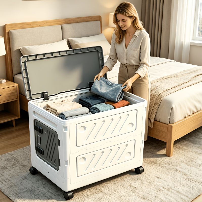 Foldable rolling storage box with wheels