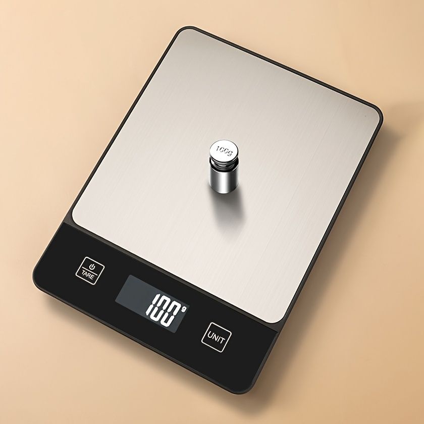 Black digital kitchen scale 22 lb with stainless steel surface measuring small weight precisely
