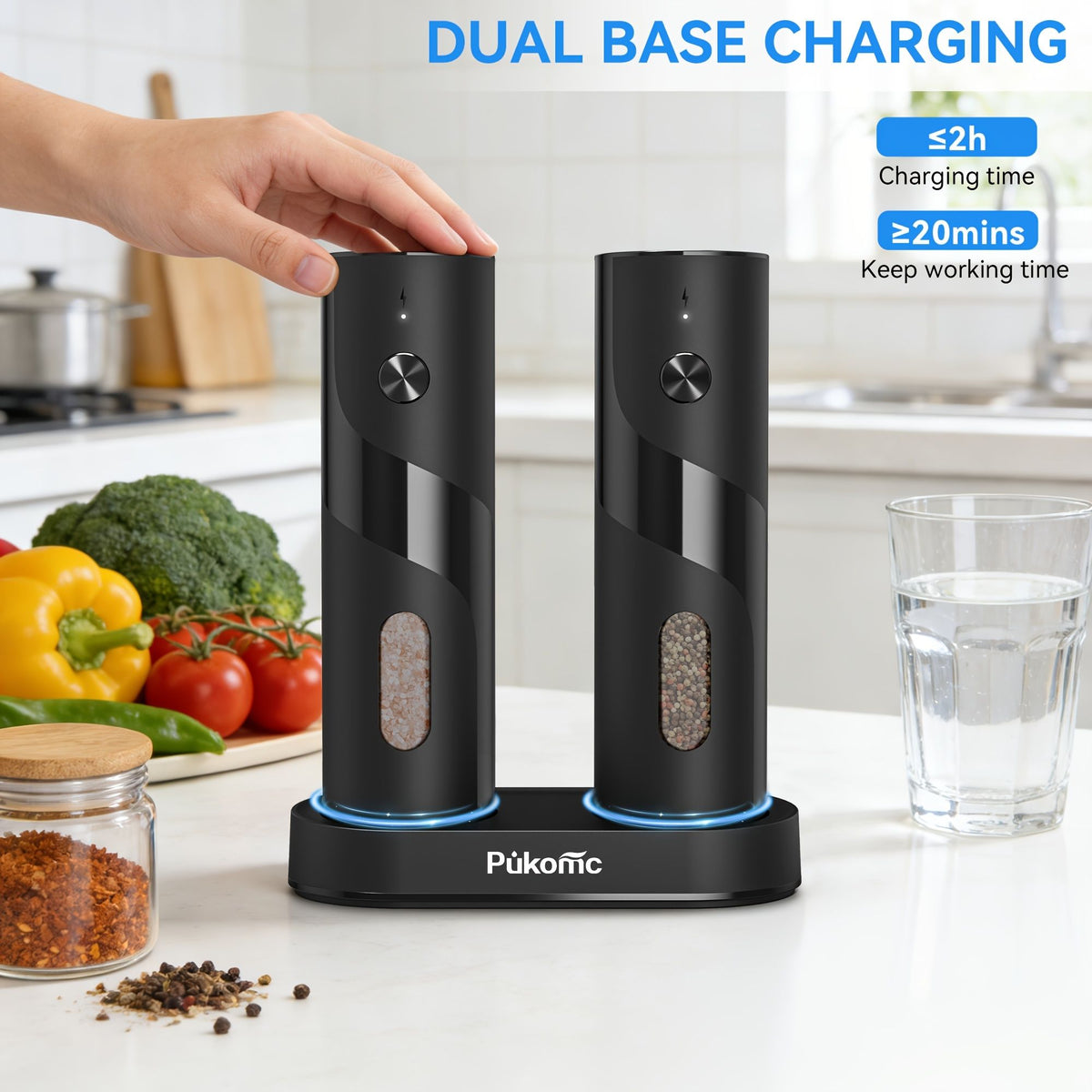 Rechargeable electric salt and pepper grinder set