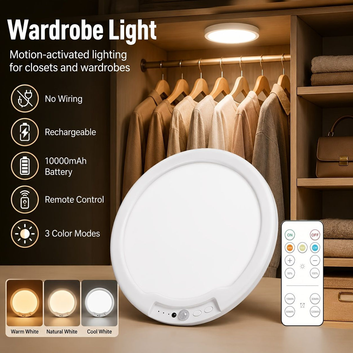 Rechargeable motion sensor LED ceiling light