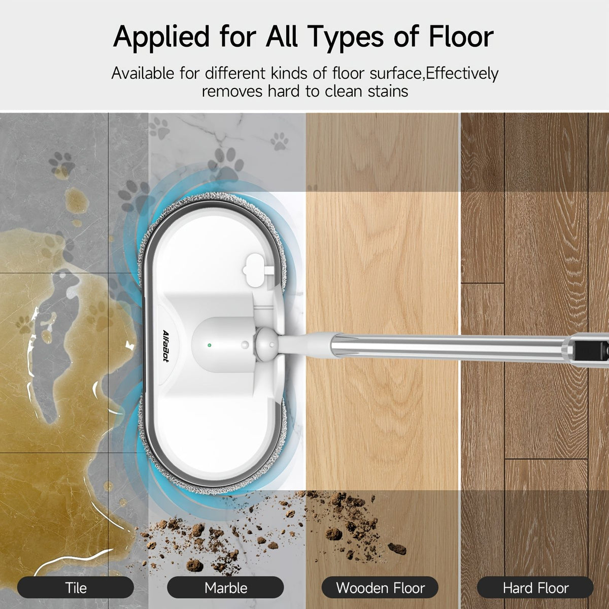 cordless electric spin mop with sprayer cleaning tile, marble, wooden and hard floors with built-in LED light