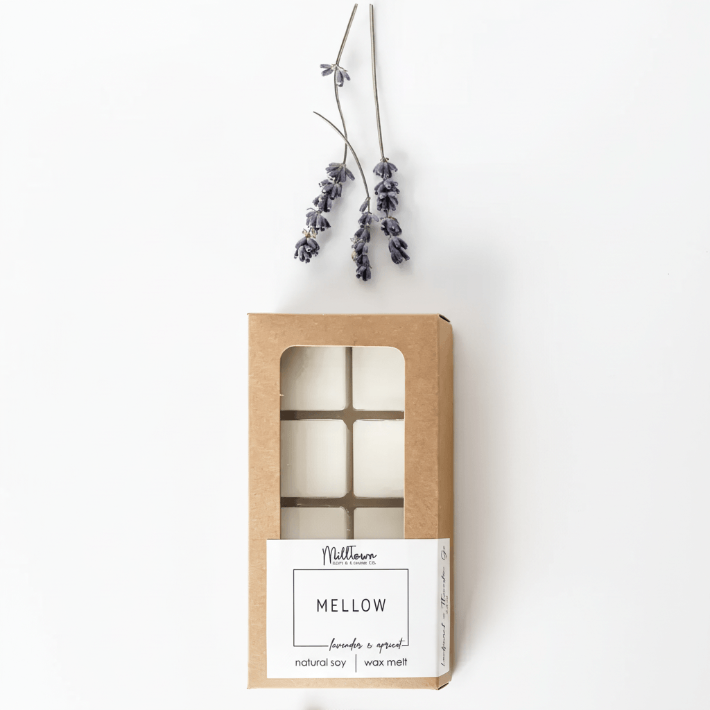 Close-up of lavender apricot wax melt cubes.