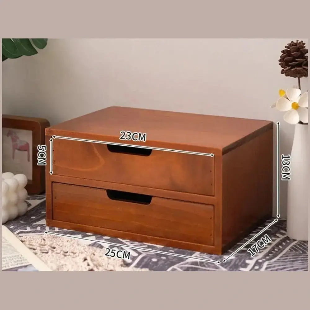 Wooden desk organizer with drawers for keeping essentials tidy.