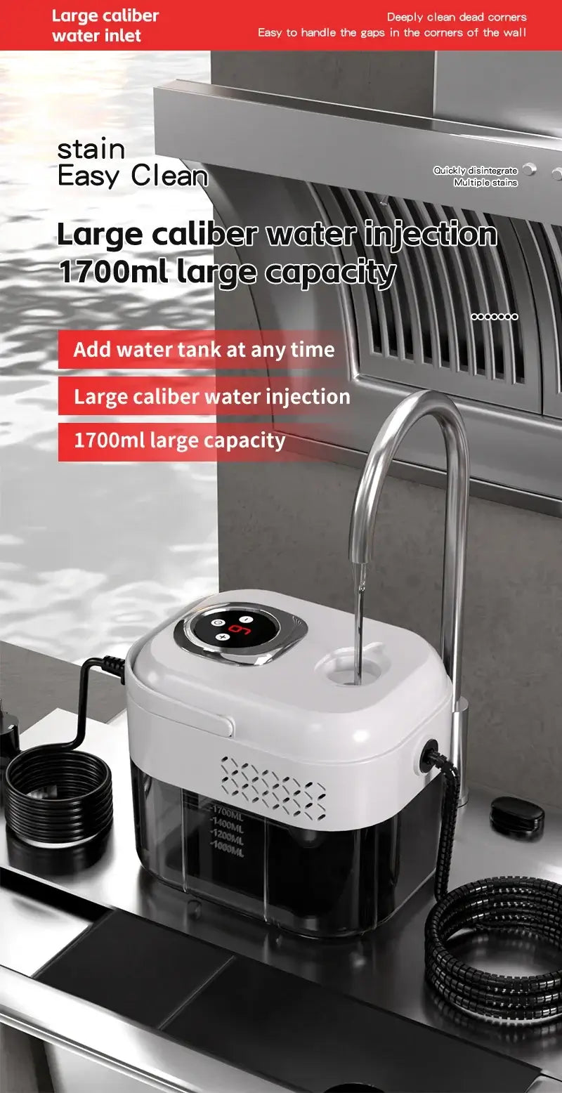 1500W Handheld Steam Cleaner, 110V/220V with large caliber water injection and 1700ml capacity for easy cleaning.
