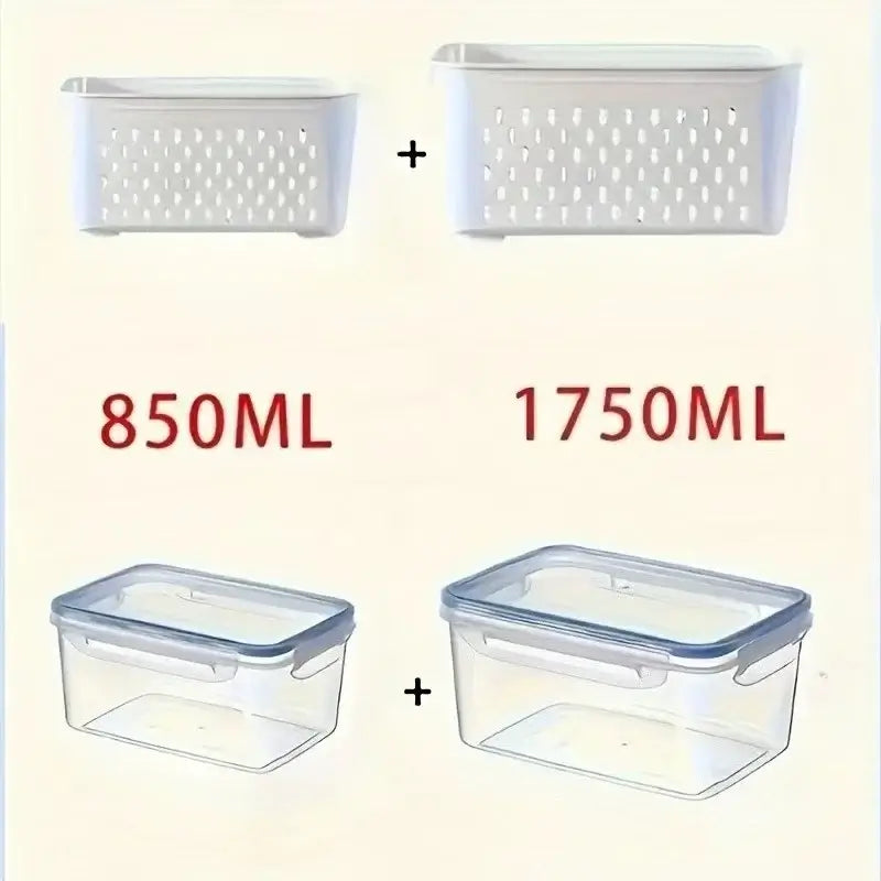 Leak-Proof Food Storage Containers, 4- or 6-Piece Sets showing 850ML and 1750ML containers with secure lids.