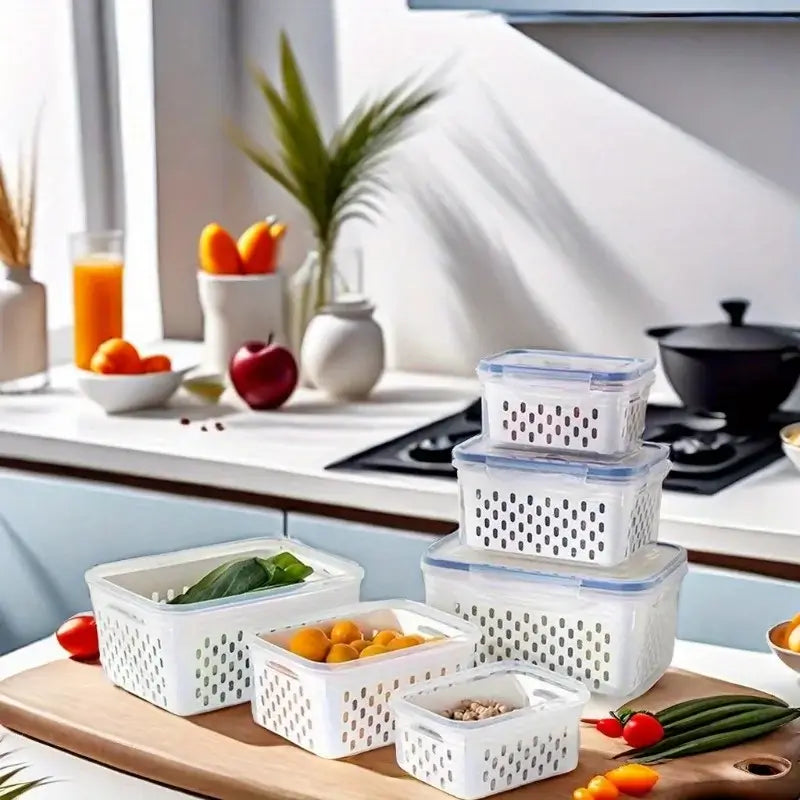 Leak-Proof Food Storage Containers, 4- or 6-Piece Sets arranged on a kitchen countertop for organized meal prep.