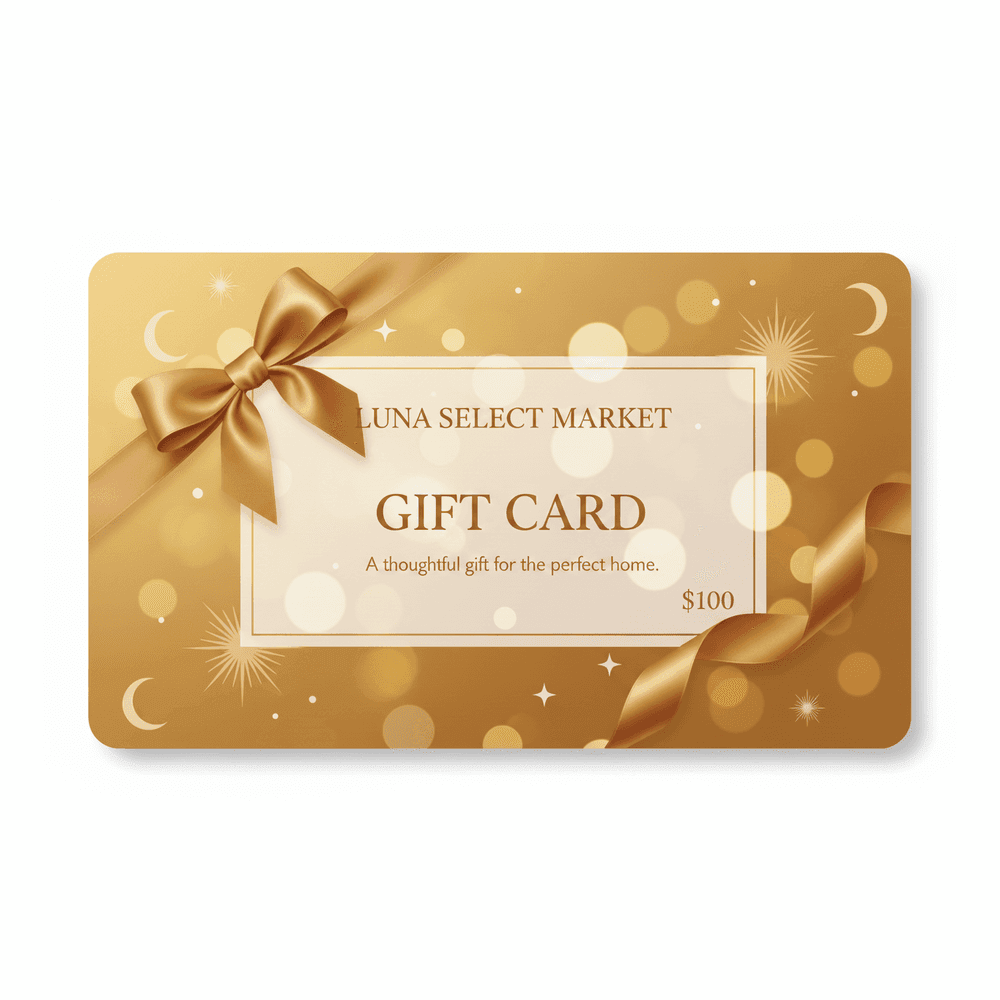 Digital gift card for Luna Select Market with a golden design and ribbon, perfect for thoughtful gifting in home essentials.
