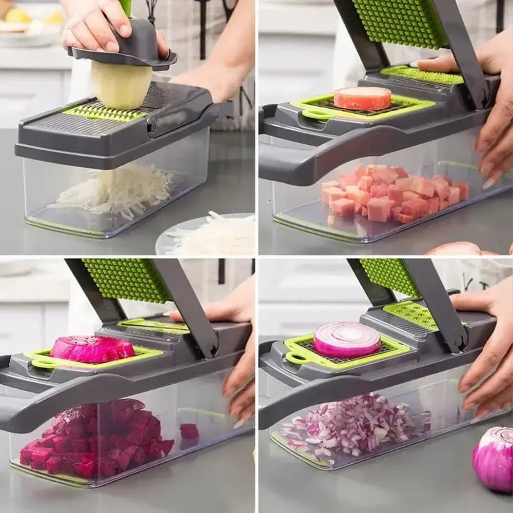 14/16-in-1 Multifunctional Vegetable Chopper & Onion Dicer – Stainless Steel Blades, 12/14/16 Functions – Kitchen Tools