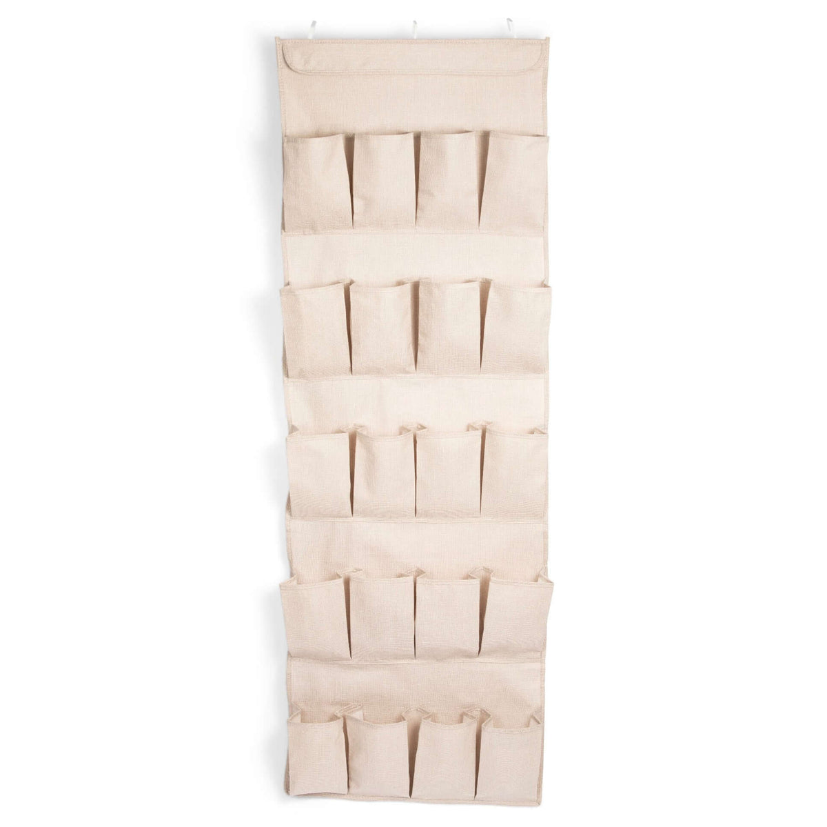 Over-the-door shoe organizer with 20 pockets hanging on door for shoe storage without using floor space