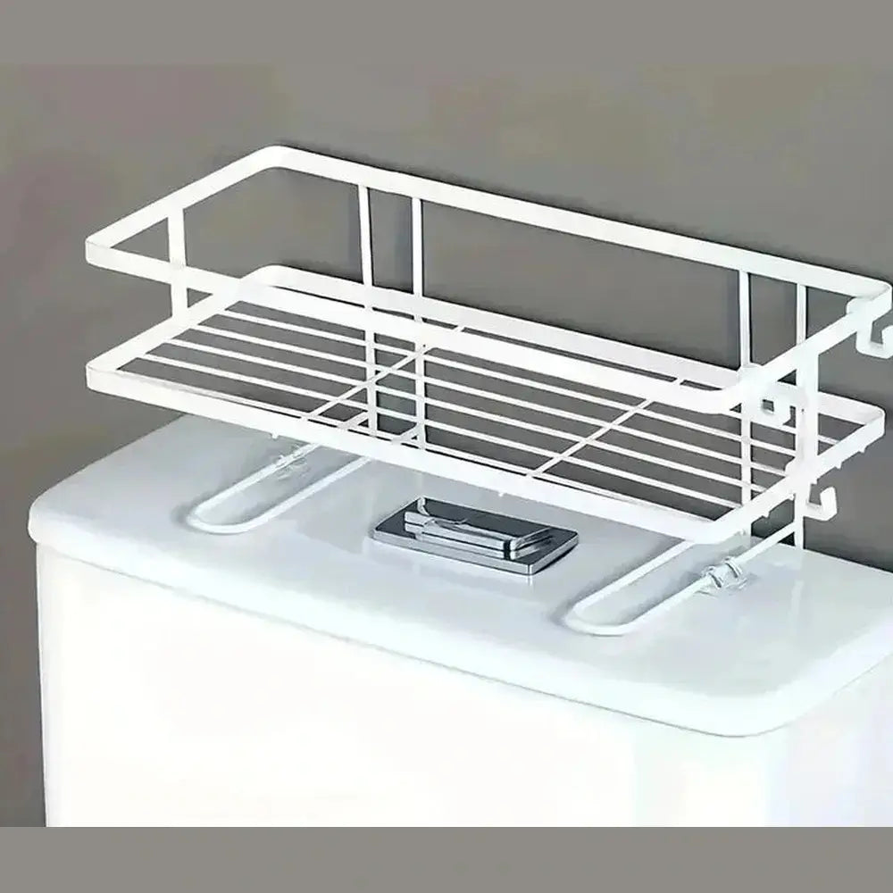 Over-the-toilet storage shelf in white, ideal for organizing bathroom essentials above the toilet.