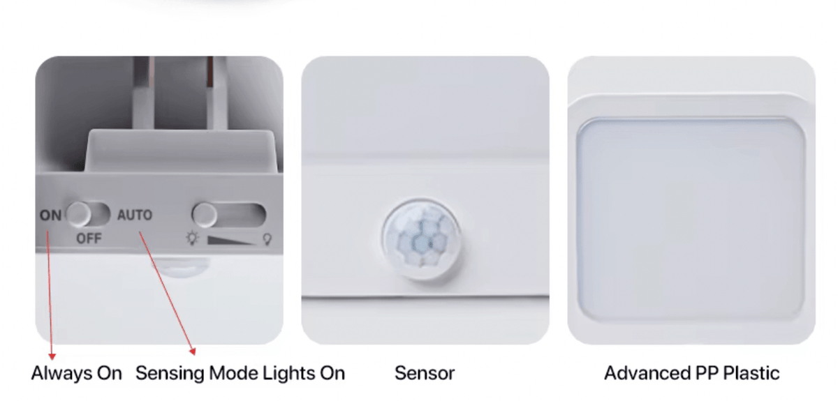 red motion sensor night light with three modes and motion sensor