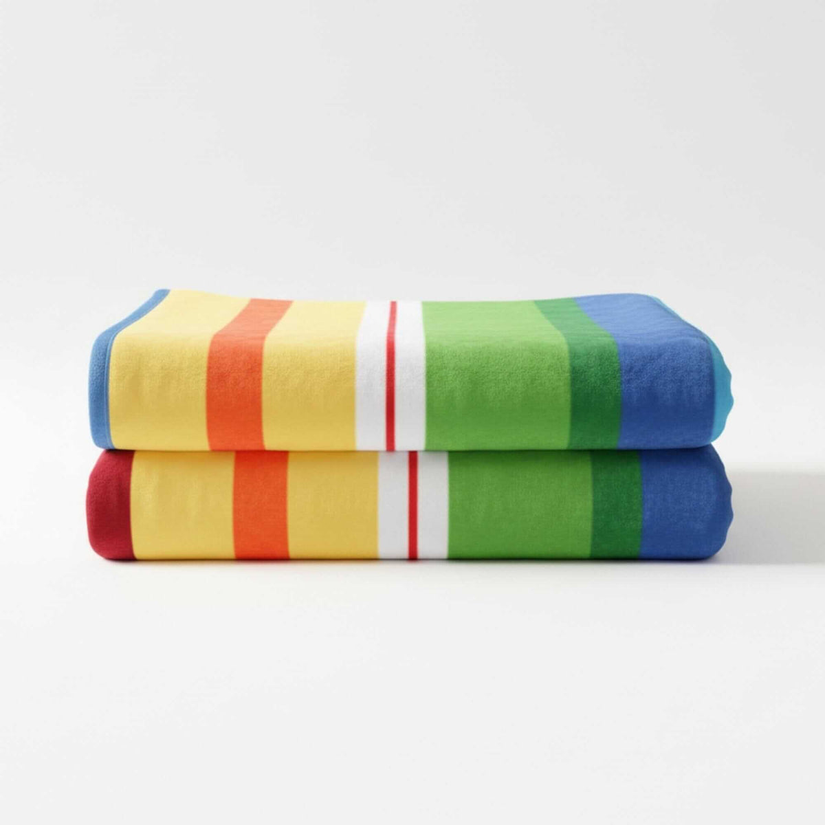 Colorful striped rainbow reversible plush fleece throw blanket.