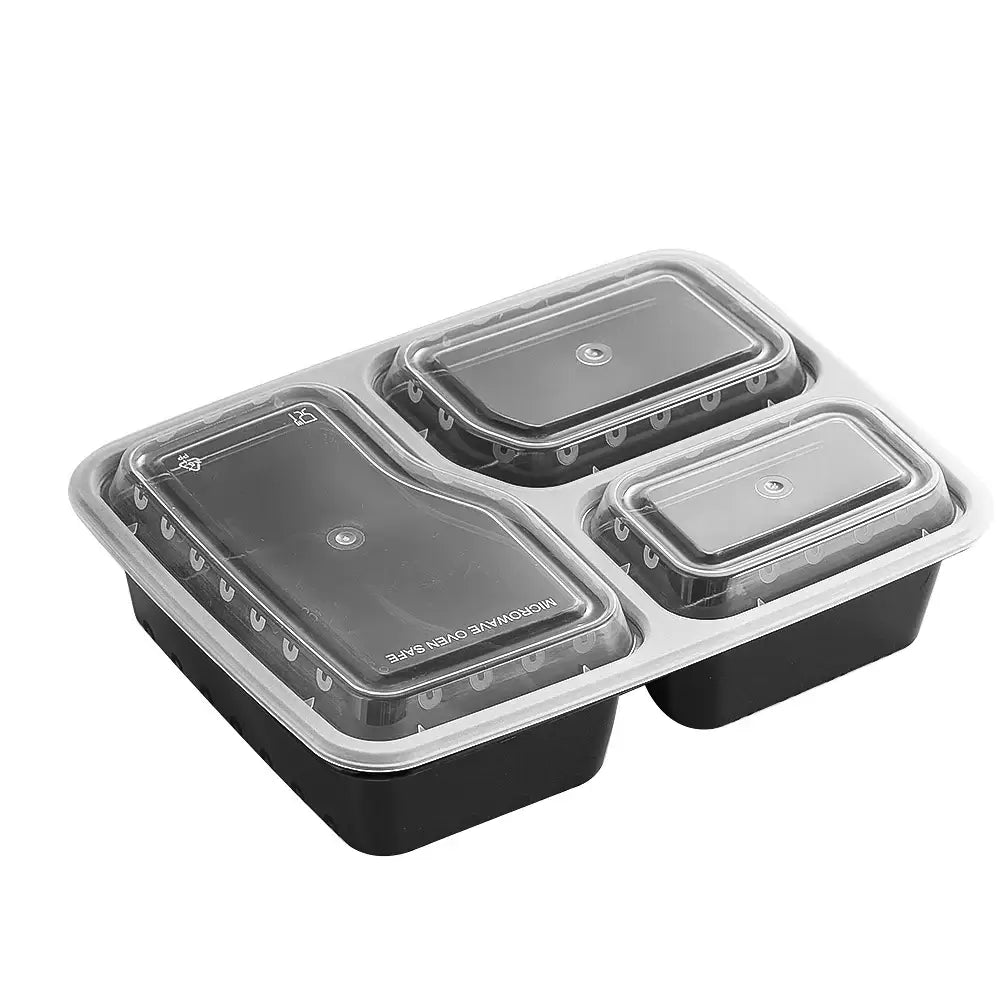 Three-Compartment Meal Prep Containers, 12-Pack for keeping meal components separate and fresh.