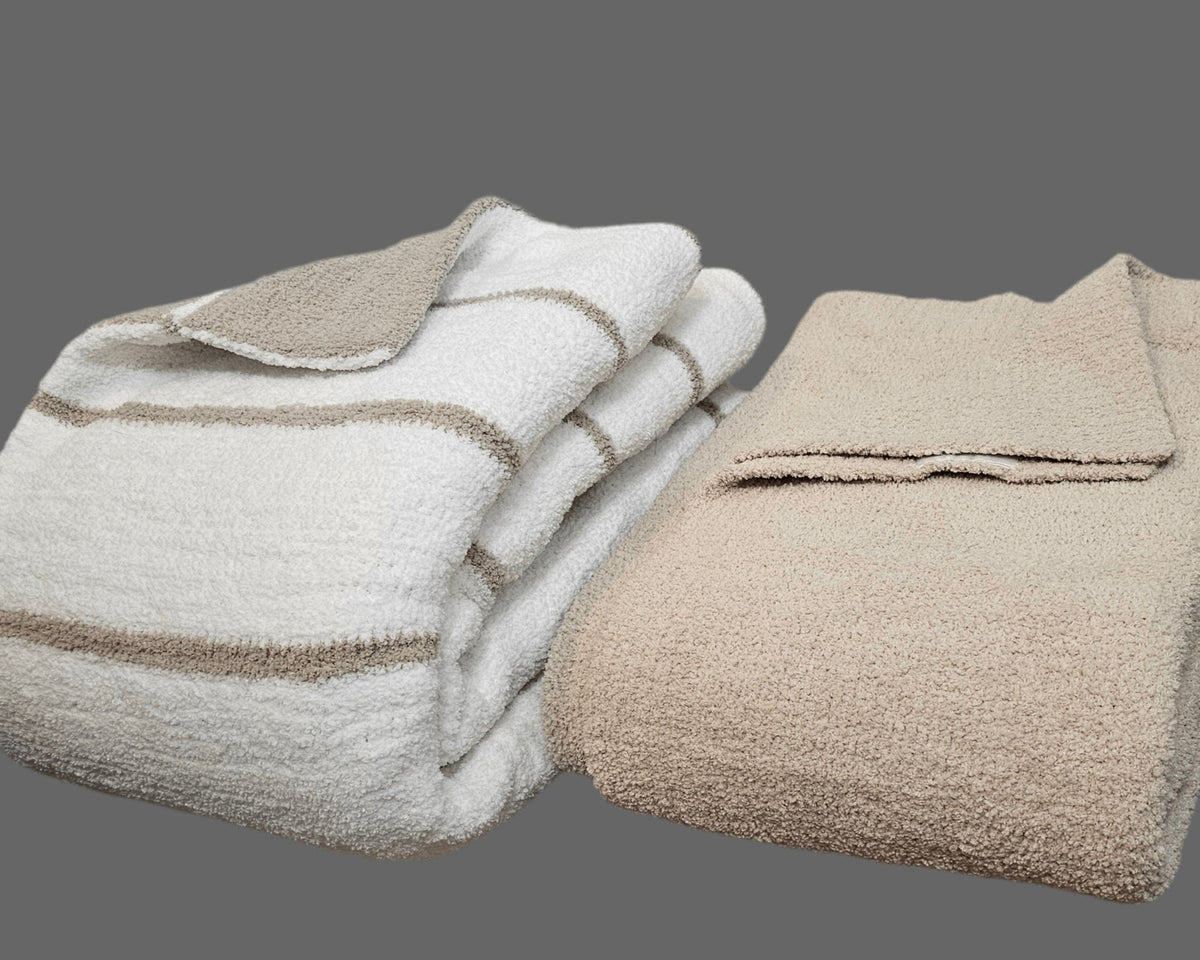 Ultra-plush oversized throw blanket in warm grey stripe – view 7