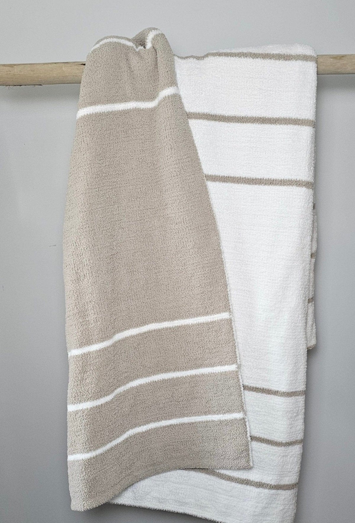 Ultra-plush oversized throw blanket in warm grey stripe – view 4