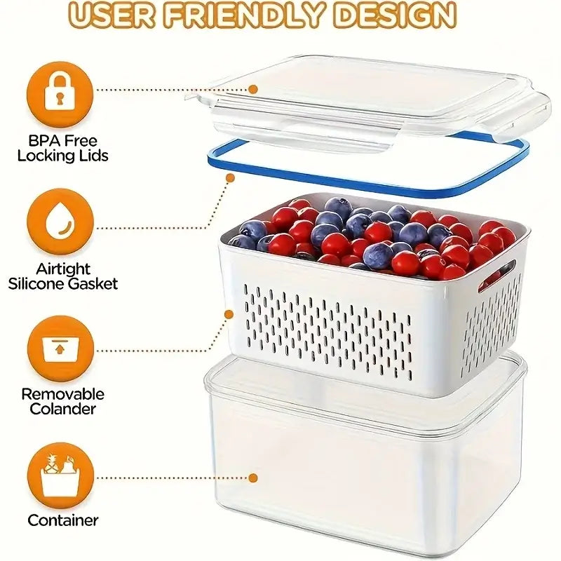 Leak-Proof Food Storage Containers, 4- or 6-Piece Sets showing user-friendly design, BPA free locking lids and airtight silicone gasket.