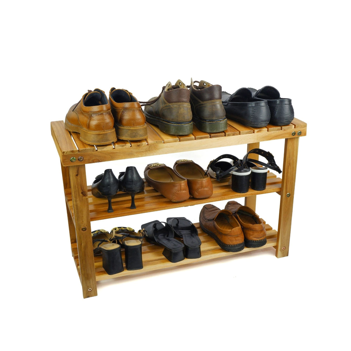 Acacia Wood Shoe Rack Bench – 2-Tier Entryway Storage