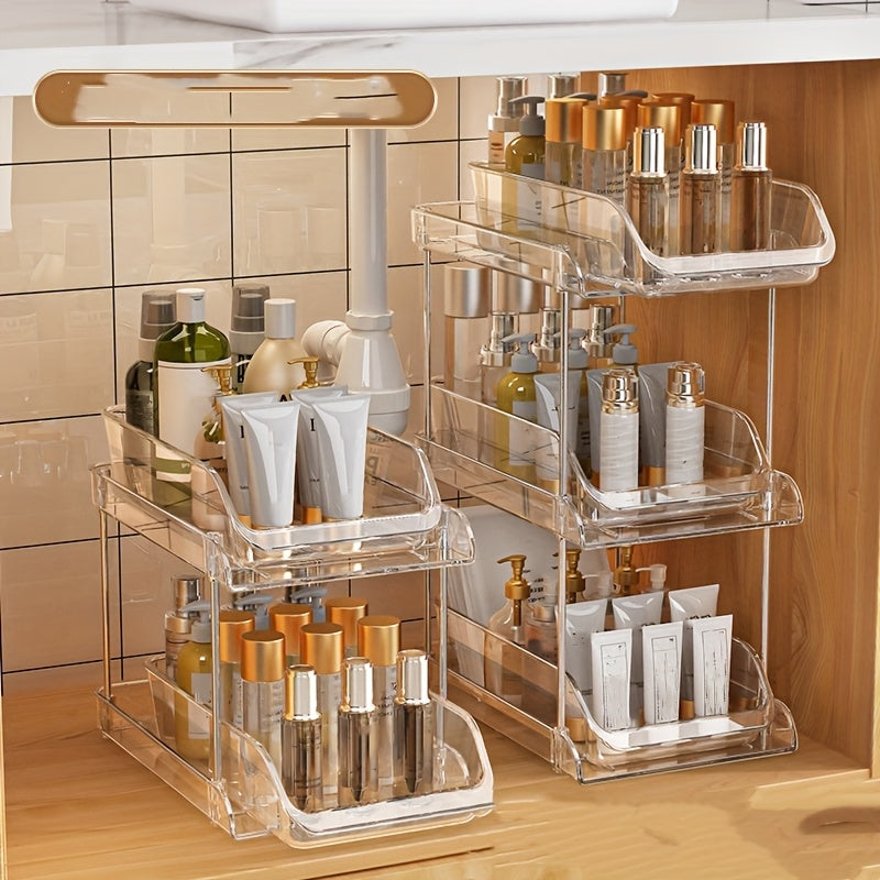 Clear Pull-Out Bathroom Organizer | 2 & 3 Tier Under-Sink Storage Rack