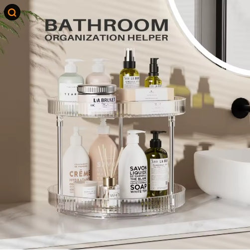 Clear 2-tier lazy susan spice organizer for bathroom storage and organization
