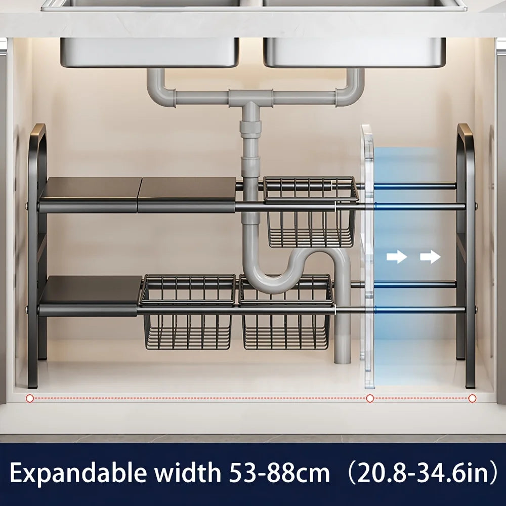 Expandable Under Sink & Cabinet Shelf Organizer – Multi-Use Storage Rack for Kitchen & Bathroom – Cabinet Organizer