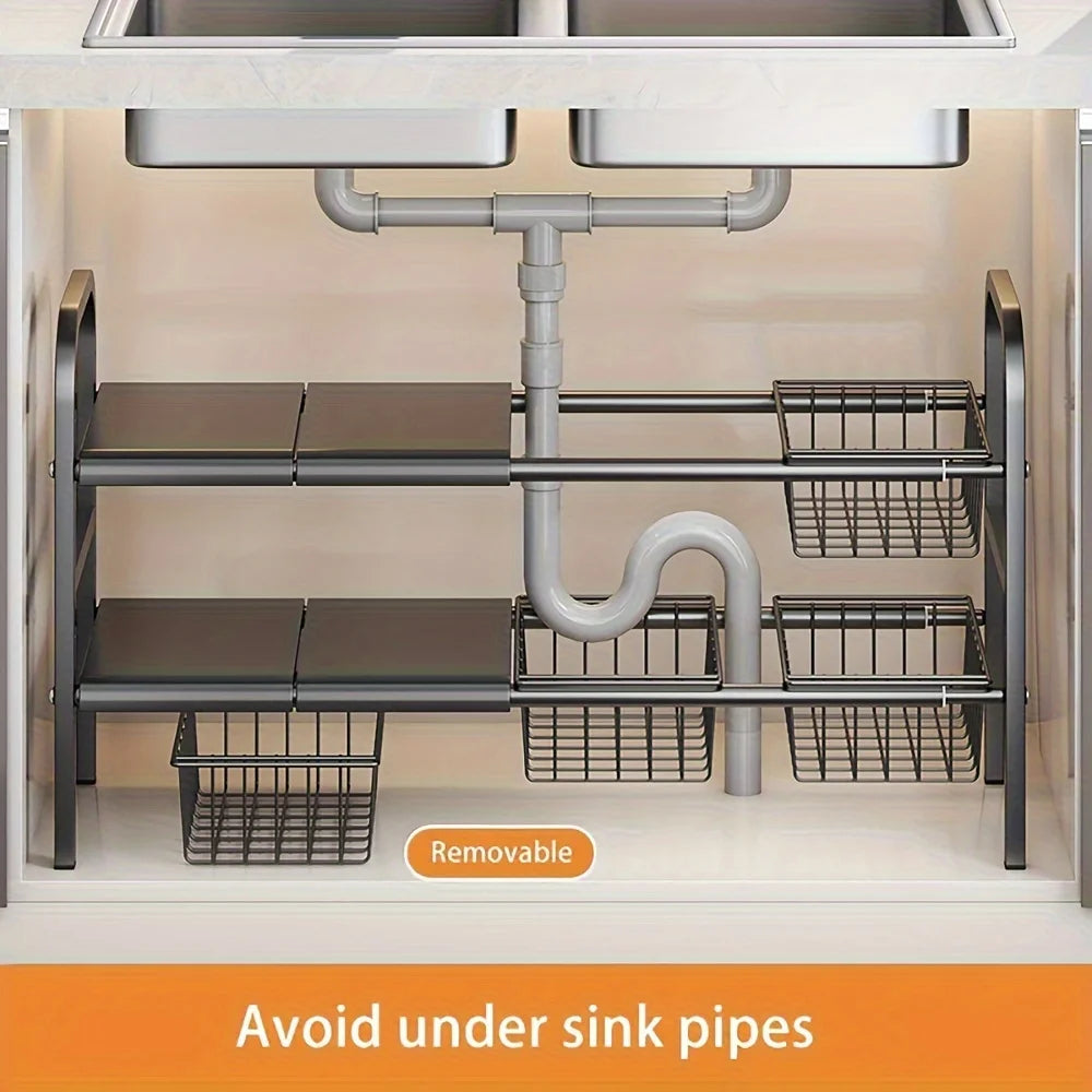 Expandable Under Sink & Cabinet Shelf Organizer – Multi-Use Storage Rack for Kitchen & Bathroom – Cabinet Organizer