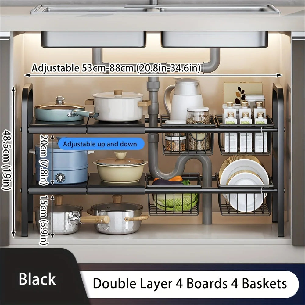 Expandable Under Sink & Cabinet Shelf Organizer – Multi-Use Storage Rack for Kitchen & Bathroom – Cabinet Organizer