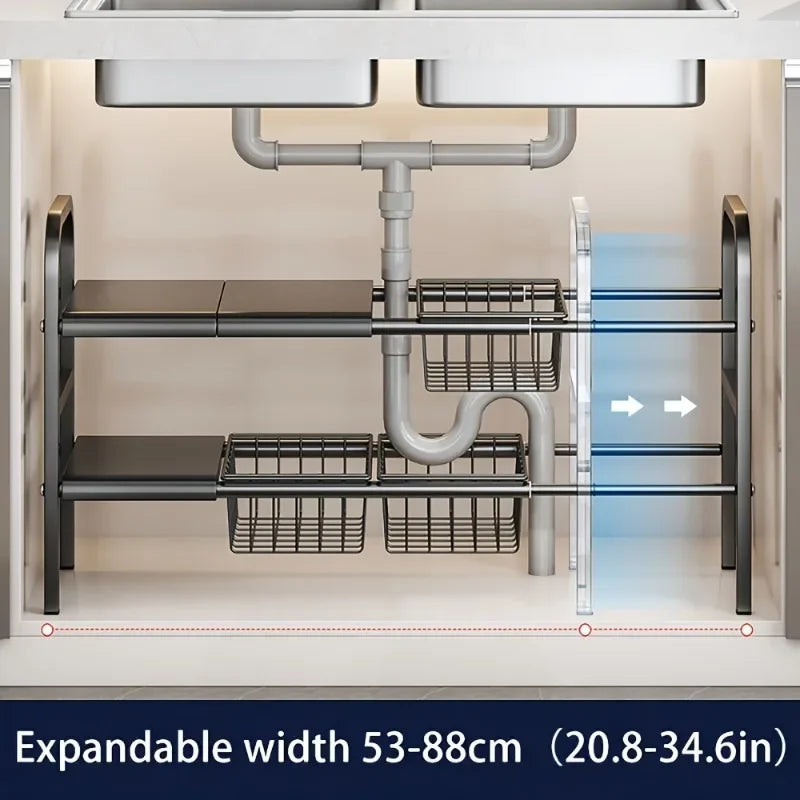 Expandable Under Sink & Cabinet Shelf Organizer – Multi-Use Storage Rack for Kitchen & Bathroom – Cabinet Organizer