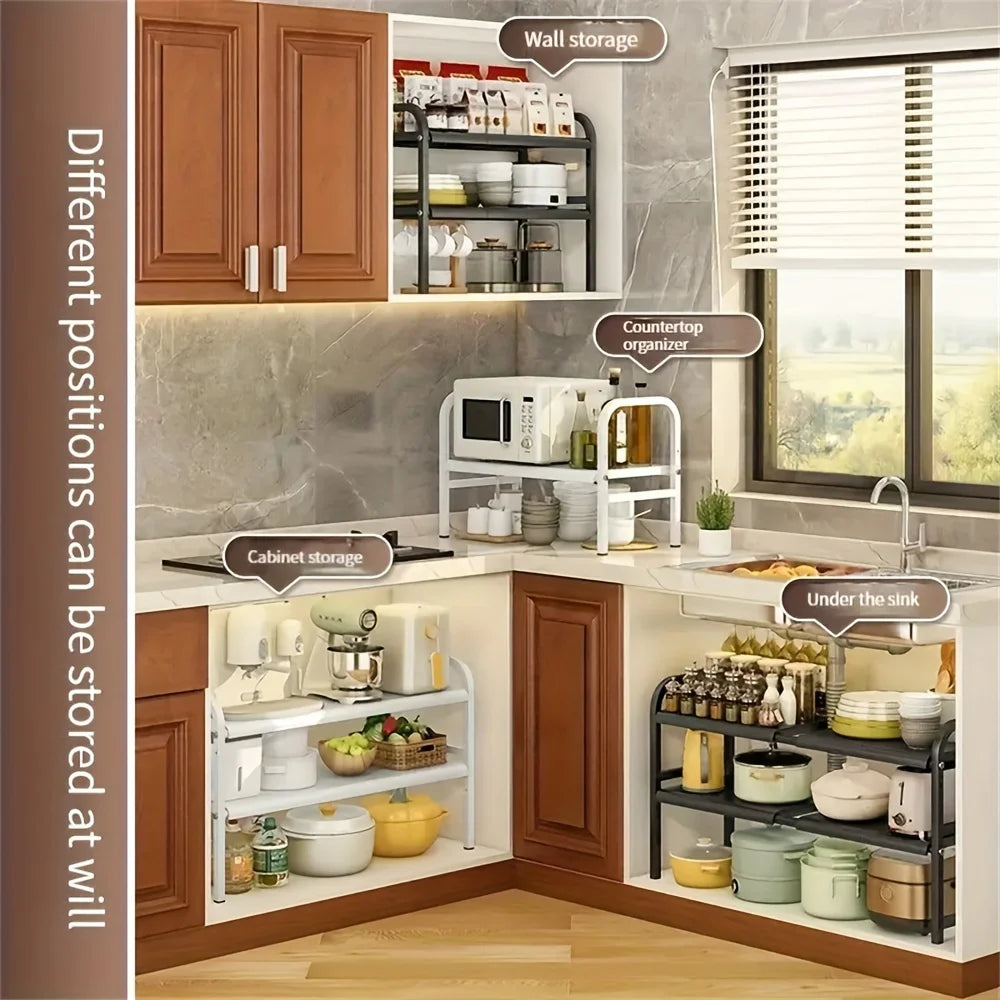 Expandable Under Sink & Cabinet Shelf Organizer – Multi-Use Storage Rack for Kitchen & Bathroom – Cabinet Organizer