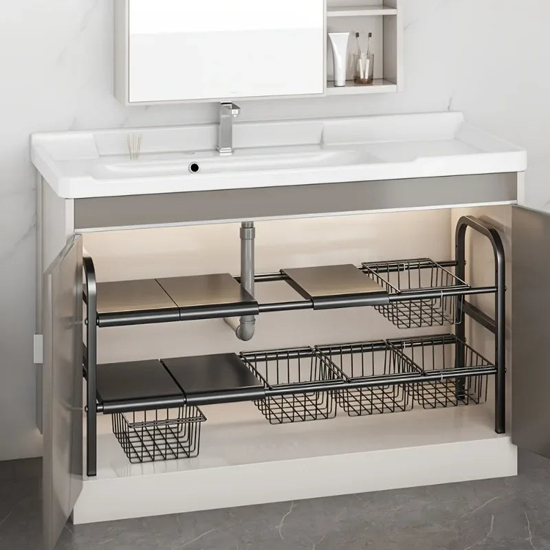 Expandable Under Sink & Cabinet Shelf Organizer – Multi-Use Storage Rack for Kitchen & Bathroom – Cabinet Organizer