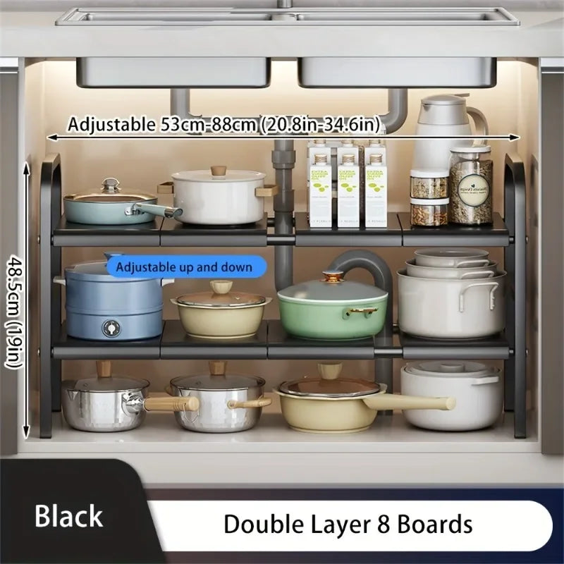 Expandable Under Sink & Cabinet Shelf Organizer – Multi-Use Storage Rack for Kitchen & Bathroom – Cabinet Organizer