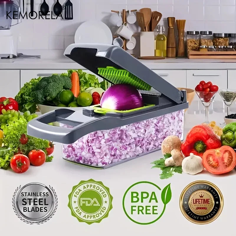 14/16-in-1 Multifunctional Vegetable Chopper & Onion Dicer – Stainless Steel Blades, 12/14/16 Functions – Kitchen Tools