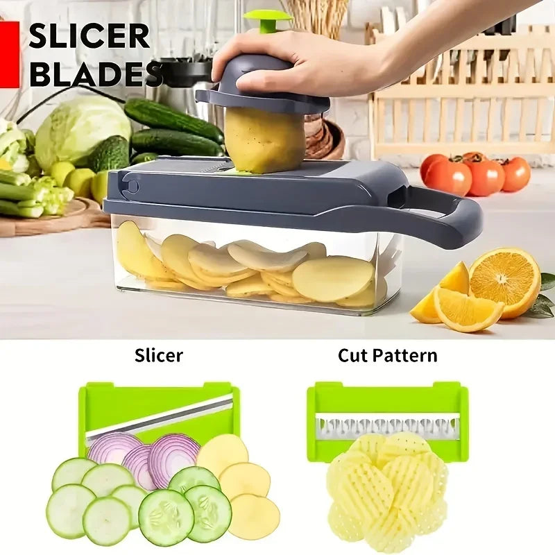 14/16-in-1 Multifunctional Vegetable Chopper & Onion Dicer – Stainless Steel Blades, 12/14/16 Functions – Kitchen Tools