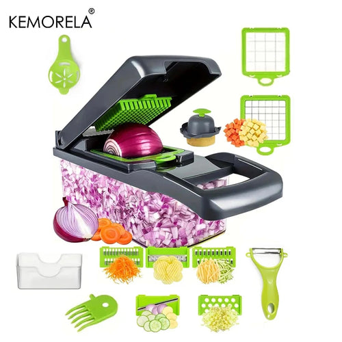 14/16-in-1 Multifunctional Vegetable Chopper & Onion Dicer – Stainless Steel Blades, 12/14/16 Functions – Kitchen Tools
