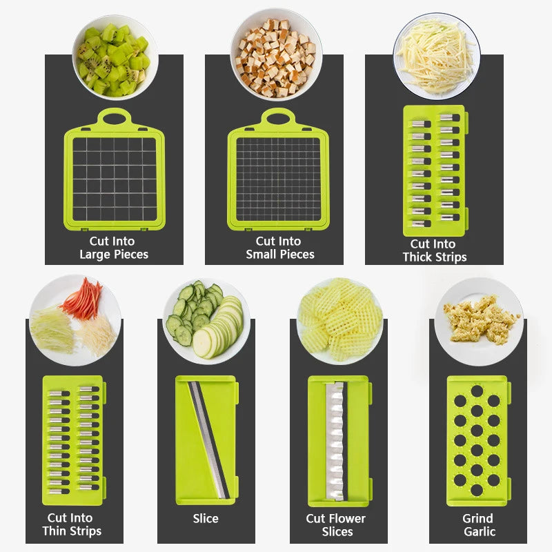 14/16-in-1 Multifunctional Vegetable Chopper & Onion Dicer – Stainless Steel Blades, 12/14/16 Functions – Kitchen Tools