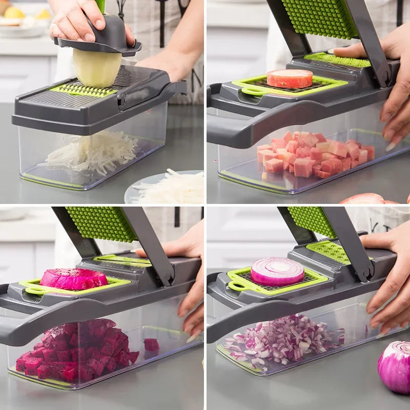 14/16-in-1 Multifunctional Vegetable Chopper & Onion Dicer – Stainless Steel Blades, 12/14/16 Functions – Kitchen Tools
