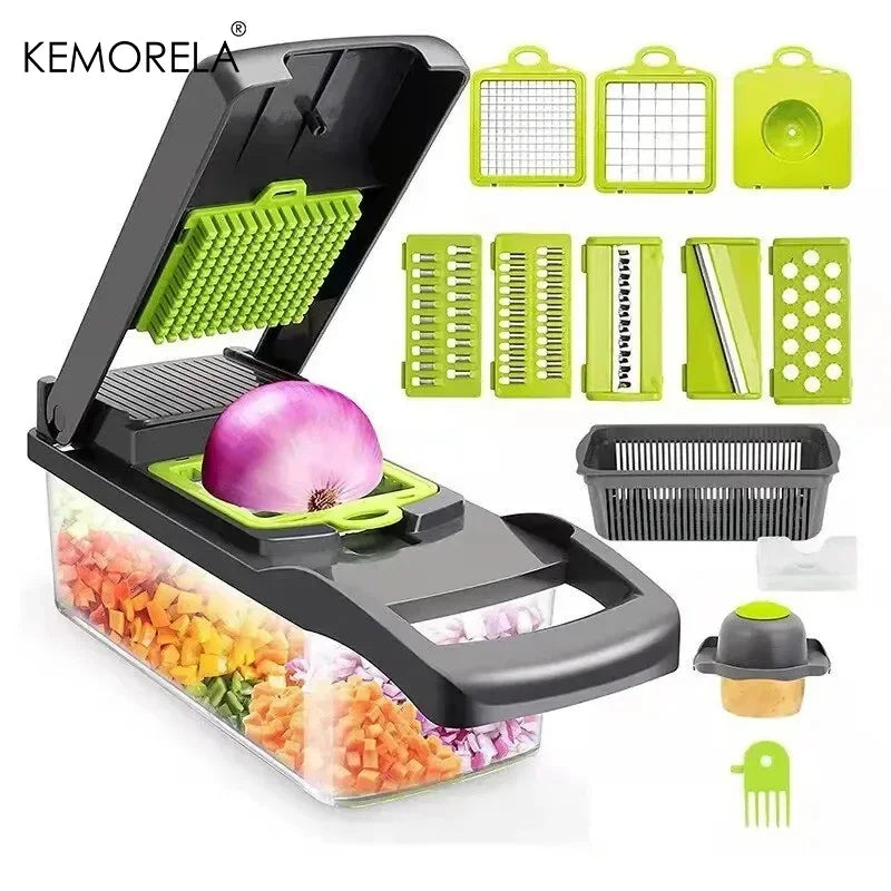 14/16-in-1 Multifunctional Vegetable Chopper & Onion Dicer – Stainless Steel Blades, 12/14/16 Functions – Kitchen Tools