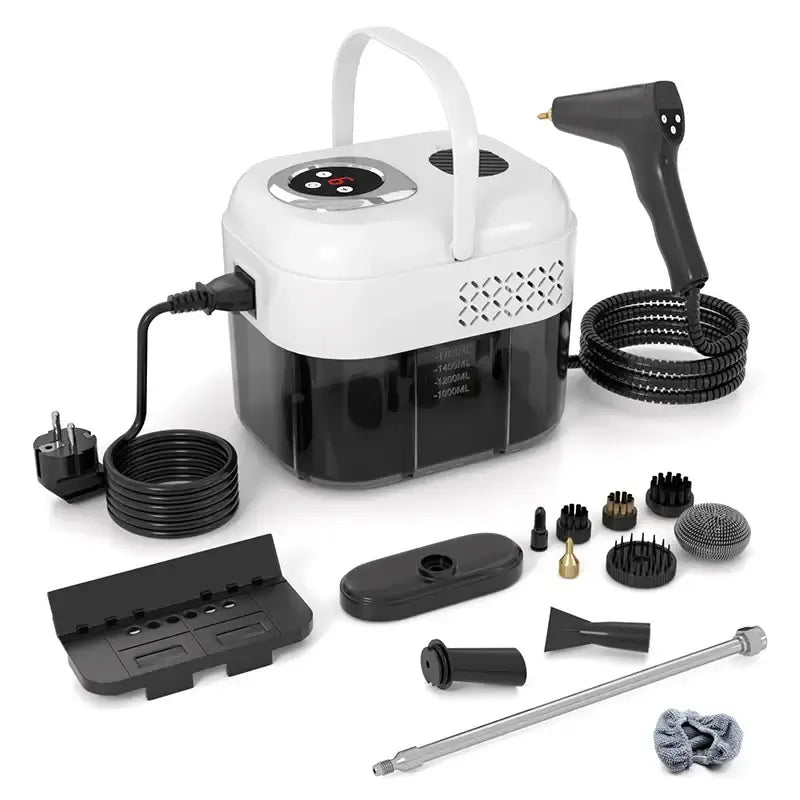 1500W Handheld Steam Cleaner, 110V/220V with accessories for effective cleaning of surfaces.