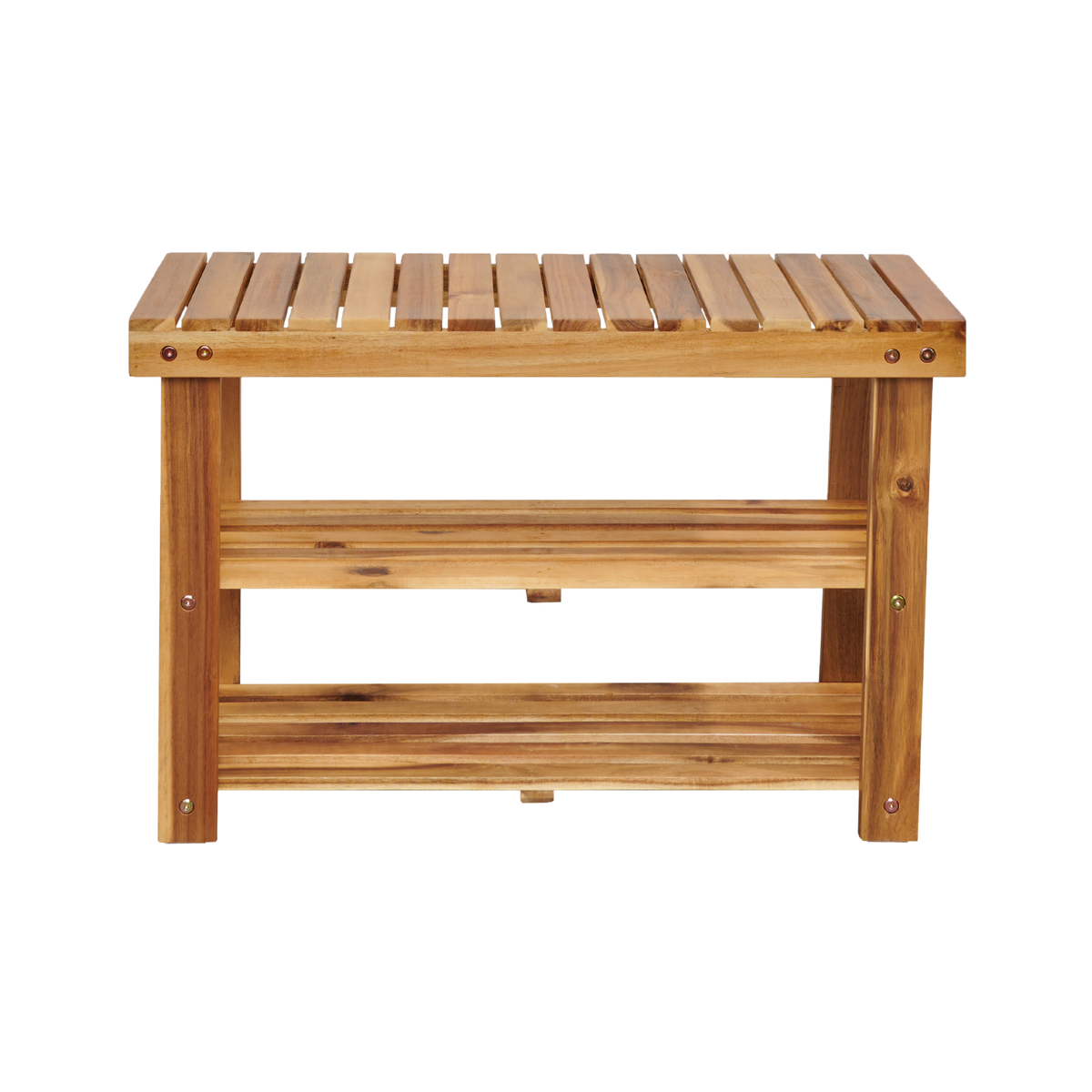 Acacia Wood Shoe Rack Bench – 2-Tier Entryway Storage