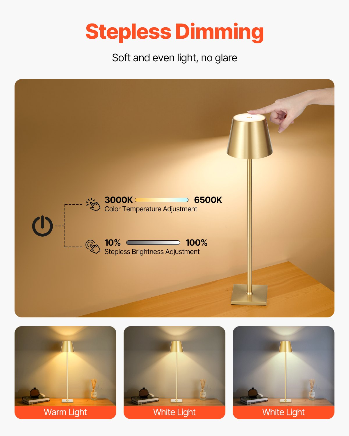 Gold cordless rechargeable table lamps, set of 2 – view 3