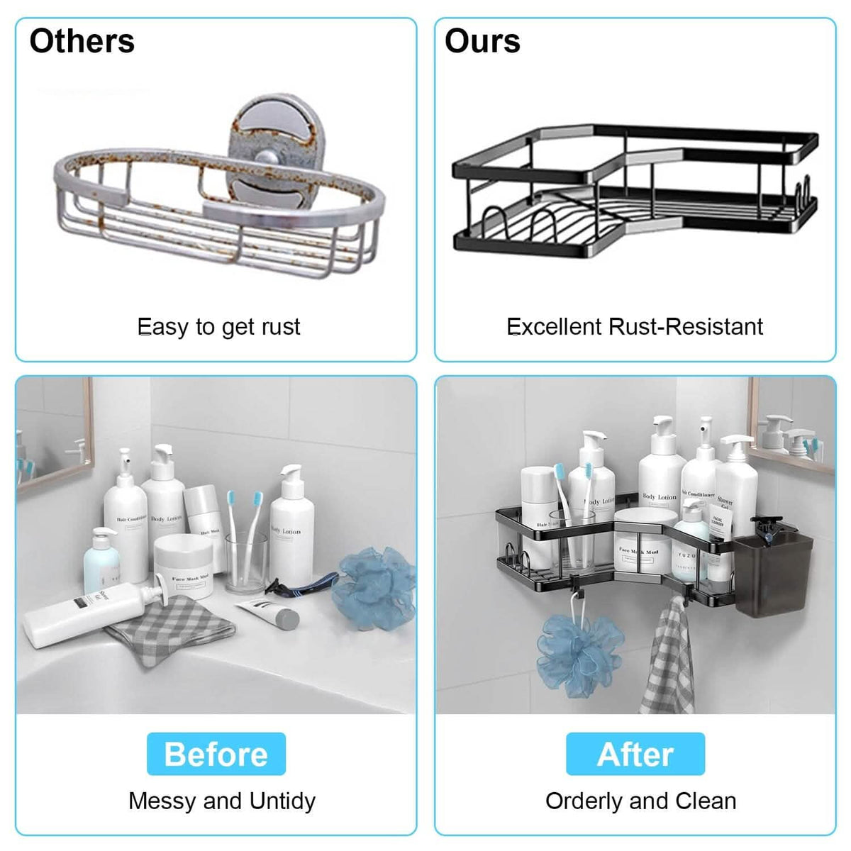 Corner Shower Caddy 2-Pack – No-Drill, Stainless Steel