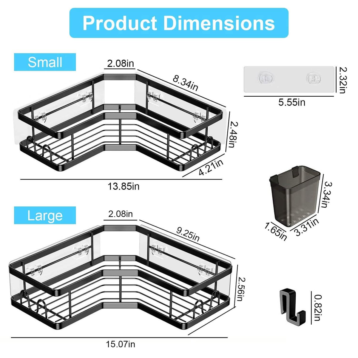 Corner Shower Caddy 2-Pack – No-Drill, Stainless Steel